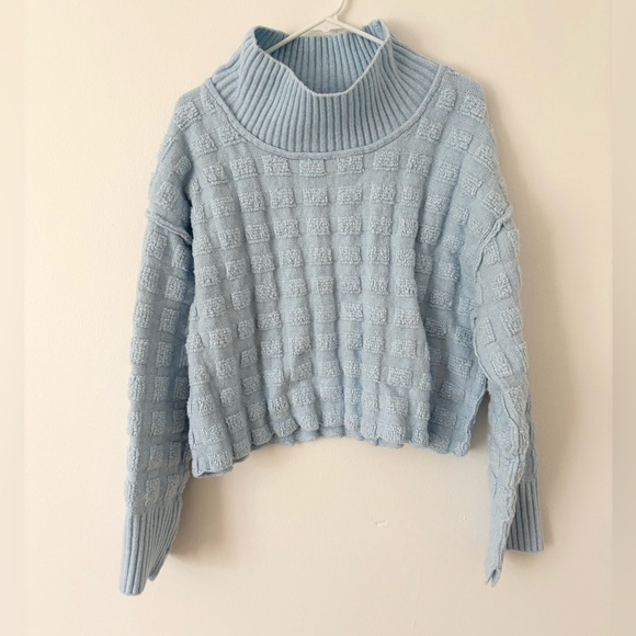 Free People Baby Blue Soul Searcher Mock Neck Textured Sweater Size Medium - Picture 4 of 10